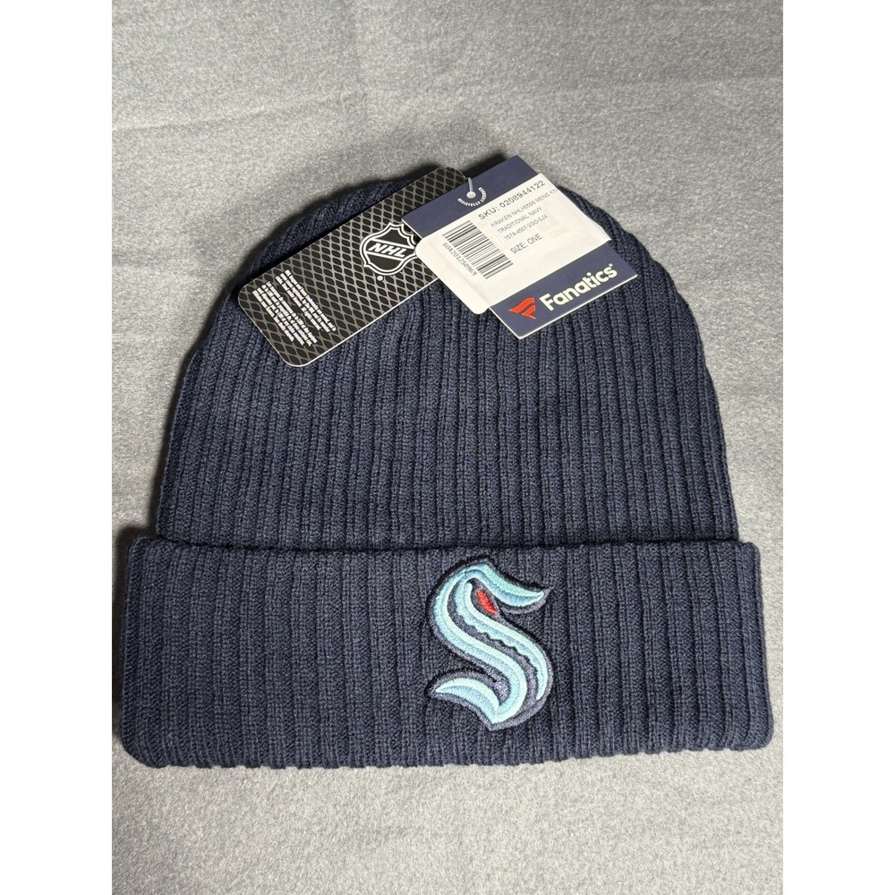 Seattle Kraken Fanatics Authentic Locker Room Cuffed Knit Hat Blue‎ NHL Hockey